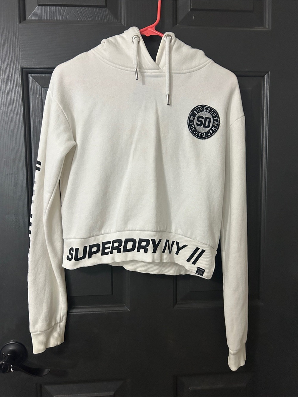 Superdry White Logo Cropped Hoodie Sweater